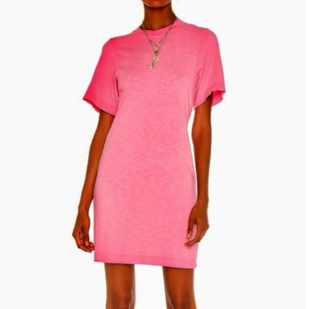 Cotton Citizen Tokyo Short Sleeve Mini T-Shirt Dress Bright Pink Size Small